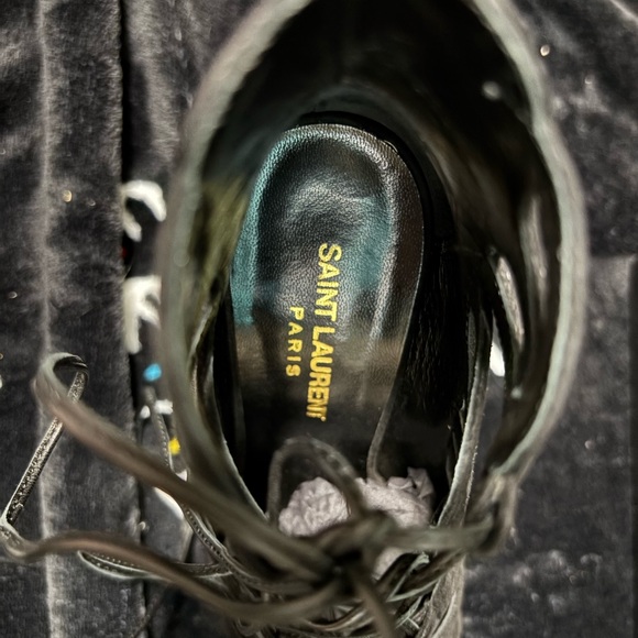 Saint Laurent Black KID Scamosciato Lace-Up Platform Heels - Picture 11 of 12